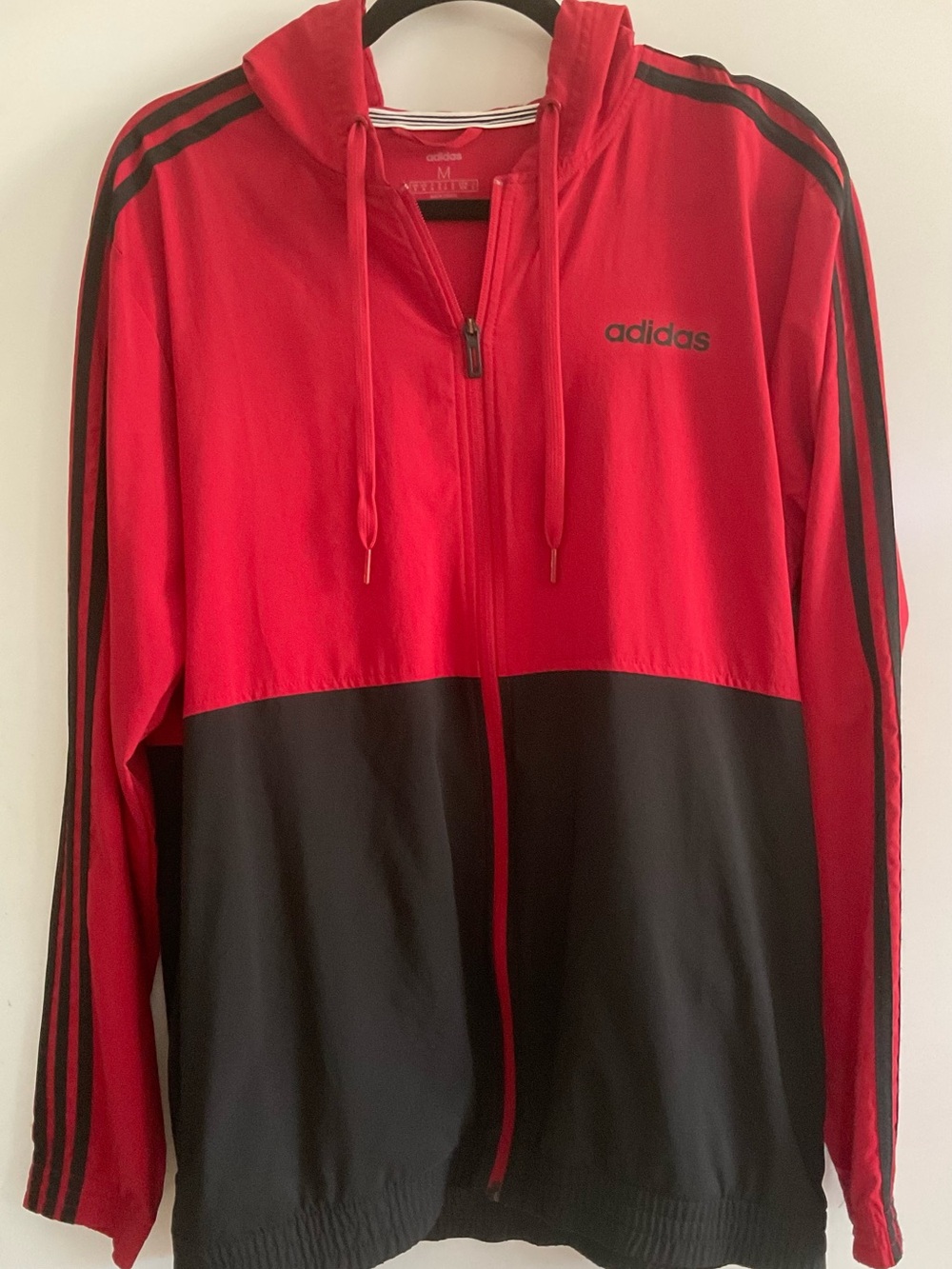 adidas Red and Black Hooded Windbreaker Jacket